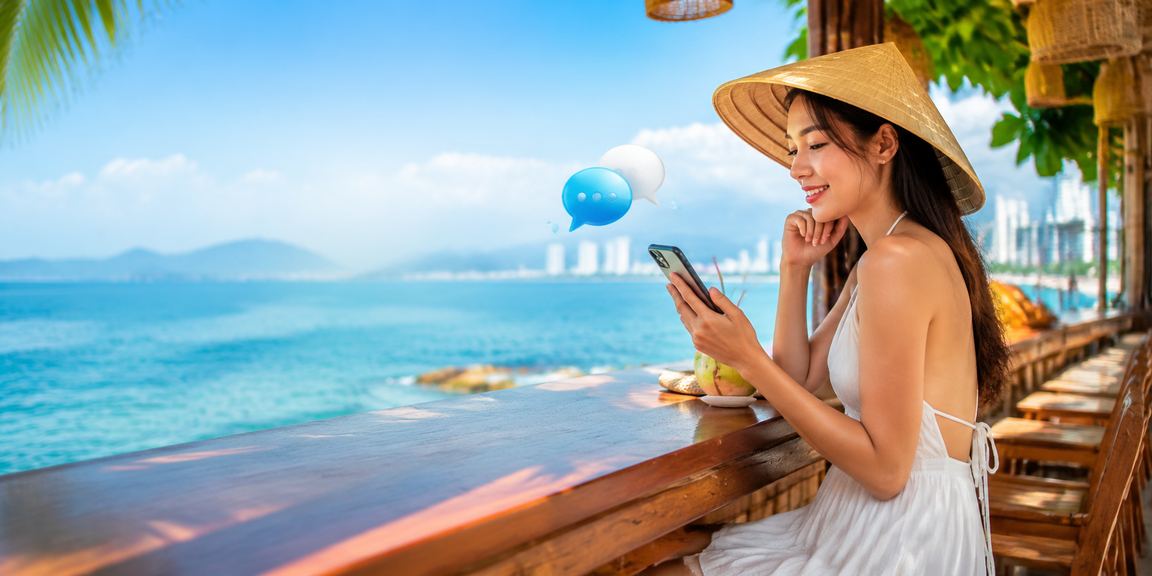 Người dùng chơi casino mobile tại Nha Trang với nón lá truyền thống